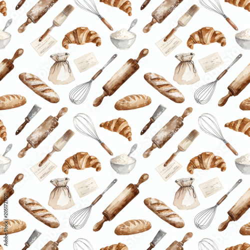 Watercolor Vintage Baking Seamless Pattern