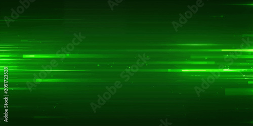 Green futuristic abstract background with glowing particles, digital lines, and tech design elements