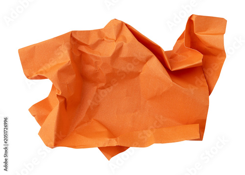 Orange crumpled paper trash isolated on transparent background	