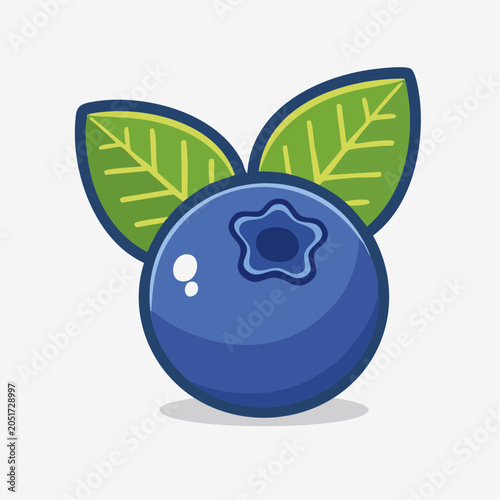 Flat design illustration of a single blueberry with leaves