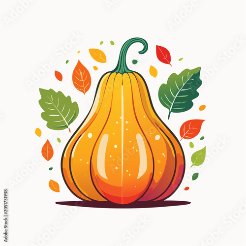 Stylized Pumpkin with Autumn Leaves Illustration