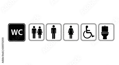 Restroom signs, bathroom symbols, toilet icons, WC, men's, women's, handicap, vector