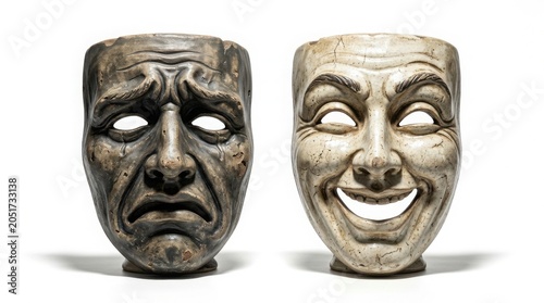Theatrical comedy and tragedy masks isolated on white background