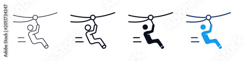 Schilderij op canvas Zipline Adventure Outdoor Sport Icon Set