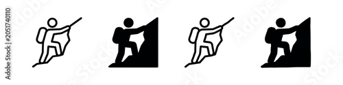 Fotografie Climbing Icons: Hiker on Mountain - Outline and Silhouette