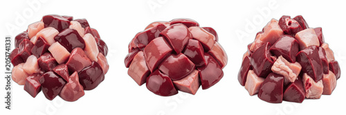 Tableau sur toile Heap of Fresh Raw Beef Meat Chunks Diced Liver Offal Culinary Ingredient Asset I
