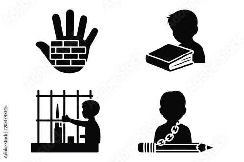 Bild auf Leinwand Concept icons: stop hand education imprisonment restriction with education, lear
