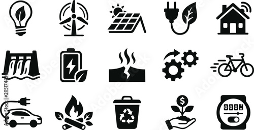 Foto Green energy icon set eco friendly environment sustainable technology renewable