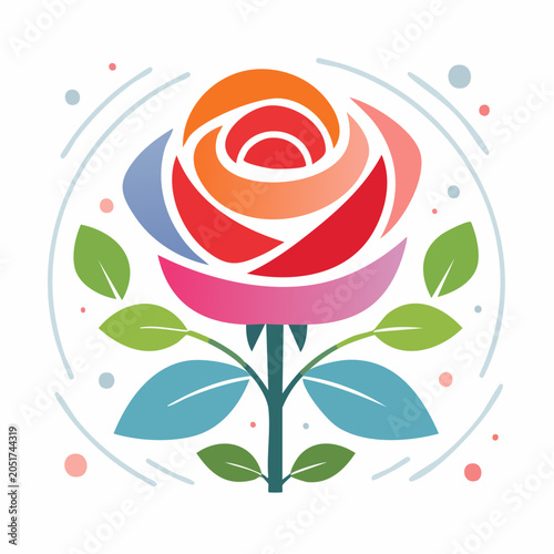 Stylized Rose Illustration with Rainbow Petals
