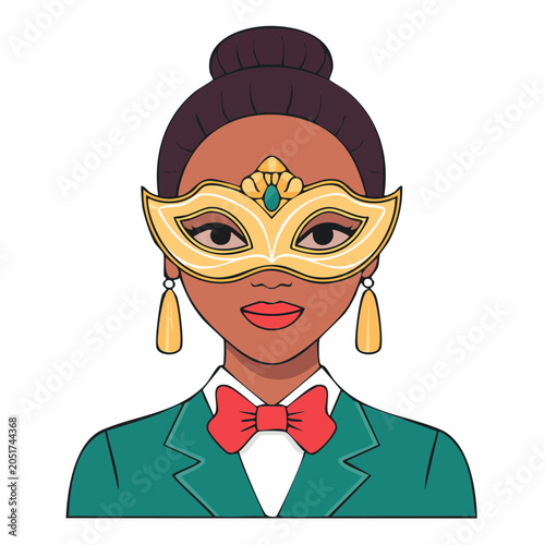 Woman in Masquerade Mask and Tuxedo