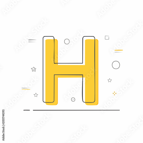 Yellow Letter H with Outline and Decorative Elements