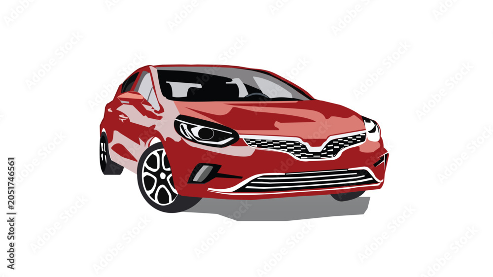 Naklejka premium Modern red sedan car, vector illustration of a generic automobile isolated on white
