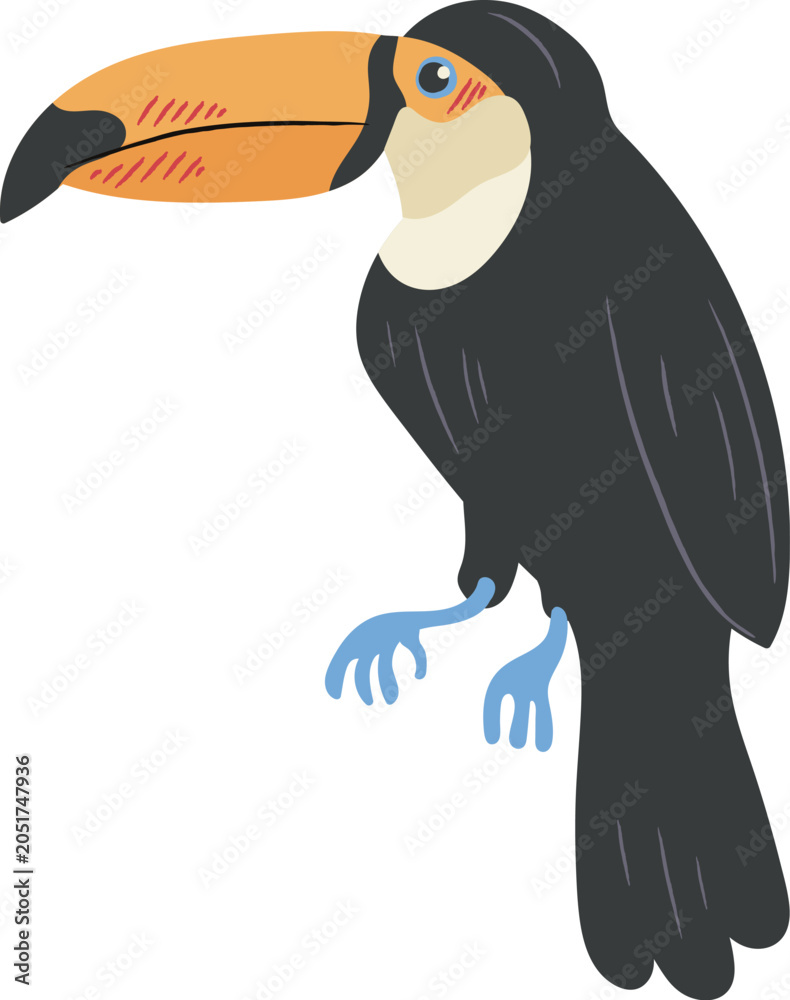 Obraz premium Toucan Perched Tropical Cartoon