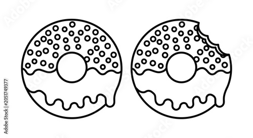 Bild auf Leinwand Minimalist donut line art vector, glazed doughnut with sprinkles coloring page,