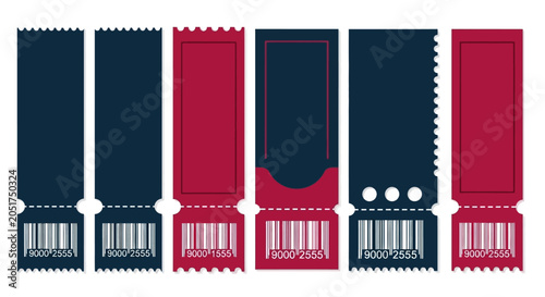 Bild auf Leinwand Red, blue ticket stubs, barcode labels, vector set