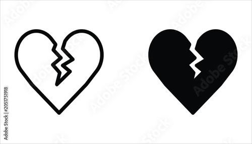 Broken heart icon set. In love with crack Symbol. Vector illustration for web design. Isolated on white background.