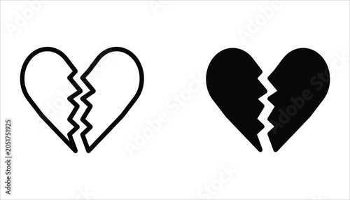 Broken heart icon set. In love with crack Symbol. Vector illustration for web design. Isolated on white background.