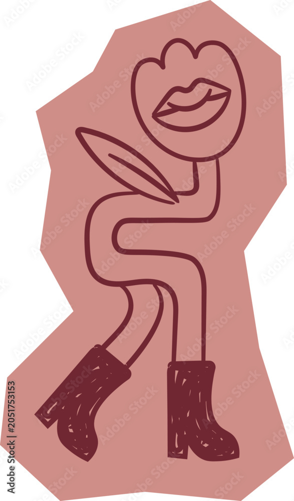 Naklejka premium Flower Dancing Character Doodle
