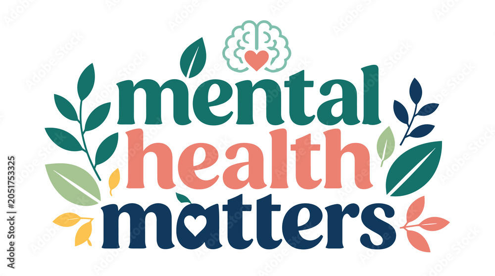 Fototapeta premium Mental health matters logo with floral elements.