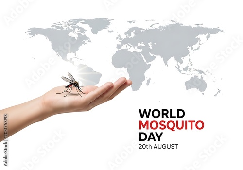 Hand Holding Globe with Mosquito for World Mosquito Day Awareness Campaign