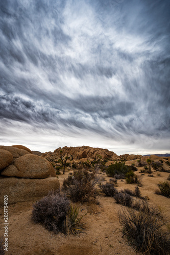 landscapes of rock formations in Joshua Tree National Park in Southern California