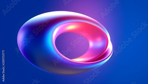 Vibrant pink and blue swirling graphic illustration floats in dark blue space