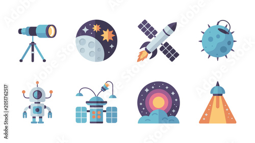 Принти на полотні Colorful space exploration and astronomy icons set.