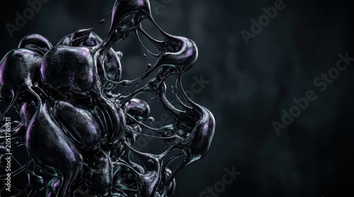 Abstract Artistic Black Liquid Blob Shape Sculpture with Glossy Surface Textures