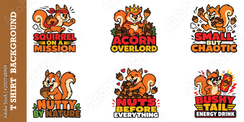 Φωτογραφία Collection of cool squirrel character stickers for fashion apparel with witty text quotes
