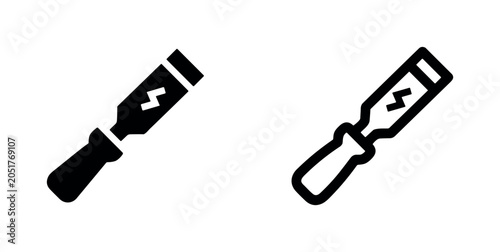 Quadro su tela Black and white icons of a rasp with lightning and a chisel