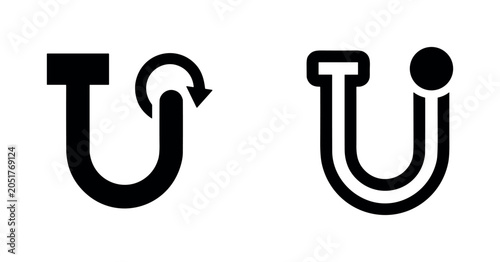 Slika na platnu Black and white icons of a U-shape with rotational arrow
