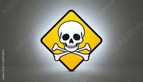 Skull Inside Warning Diamond Sign on Dark Gradient Background Minimalist Vector Illustration