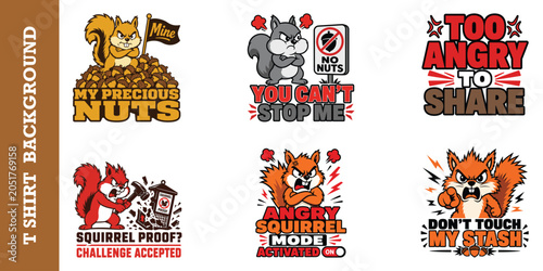 Tableau sur toile Angry squirrel mode stickers for streetwear with precious nuts and challenge accepted text