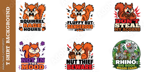Squirrel rage hours t shirt design with acorns funny animal.
