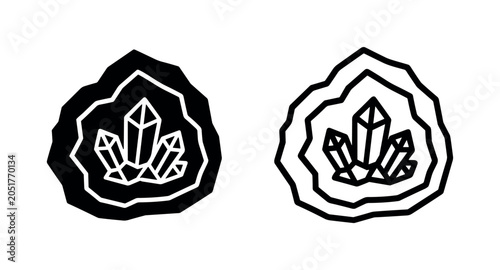 Photos Agate geode with crystal formation, black and white icon set