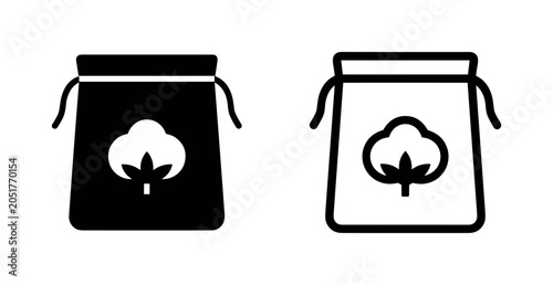 Schilderij op canvas Cotton boll in a drawstring bag, black and white icon set