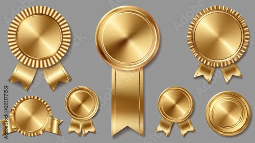 Golden Award Badges and Medals Set