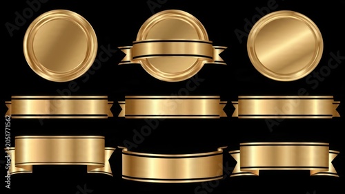 Golden Badges and Ribbons Set