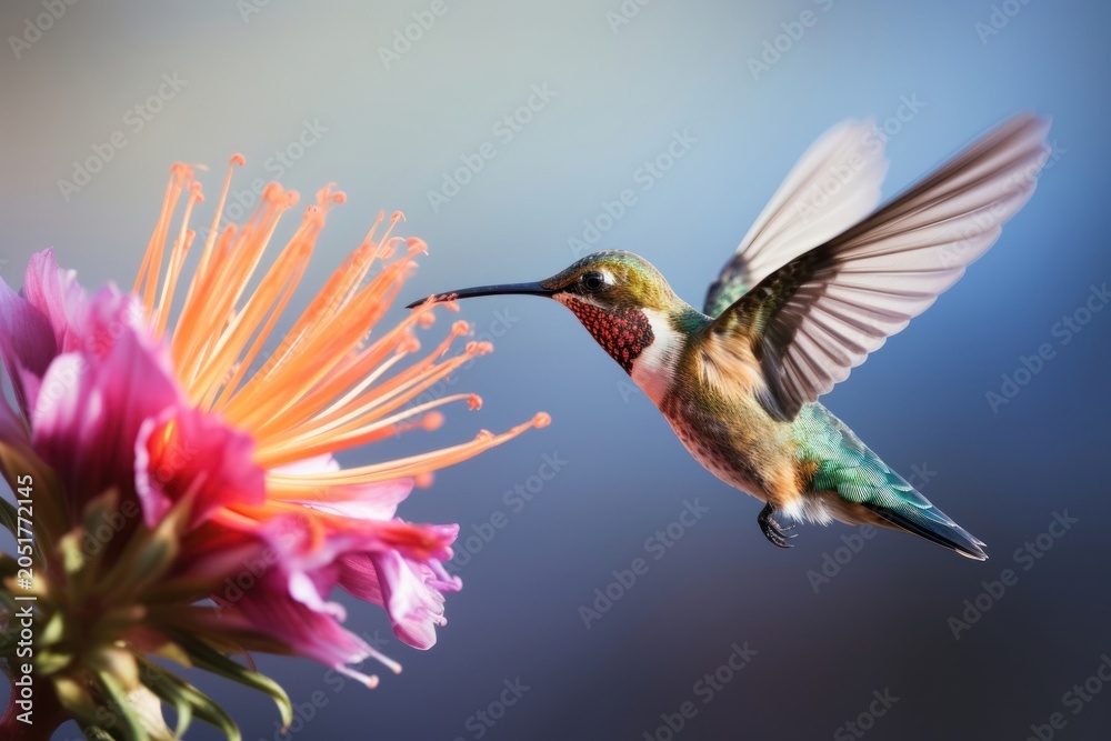 Fototapeta premium Hummingbird feeding animal flower beak.