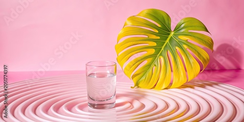 Stylish Monstera Leaves on White Background With Glass Ripple Effect for Modern Decor and Design Inspiration