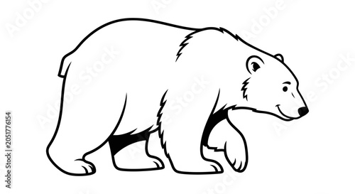 Polar bear line art illustration walking on white background