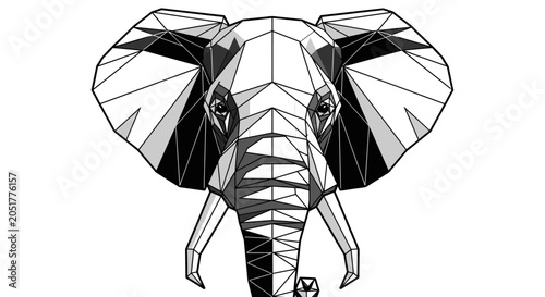 Polygonal elephant head portrait on white background