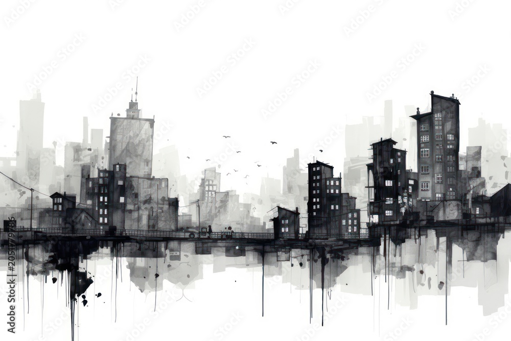 Fototapeta premium City sketch landscape drawing.