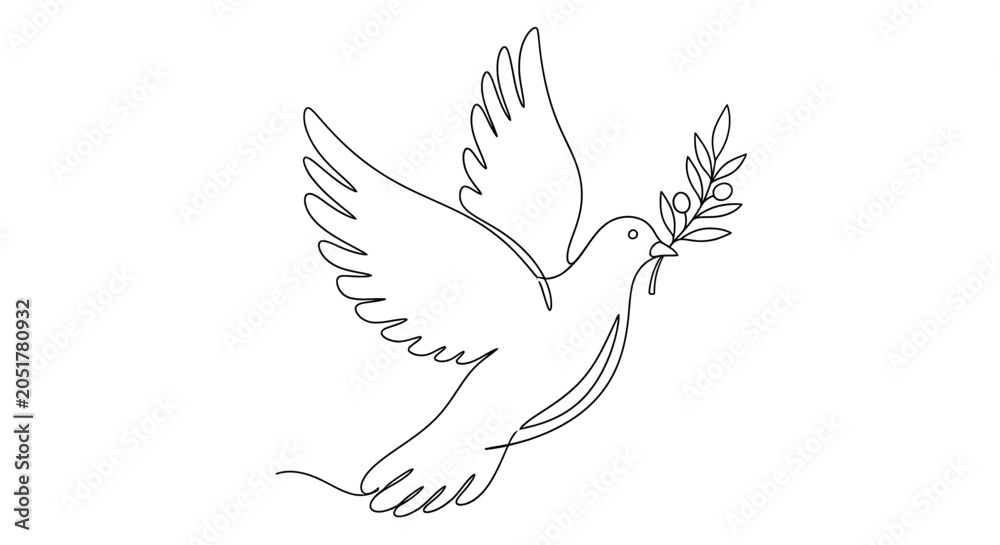 Fototapeta premium Peace Dove with Olive Branch Line Art
