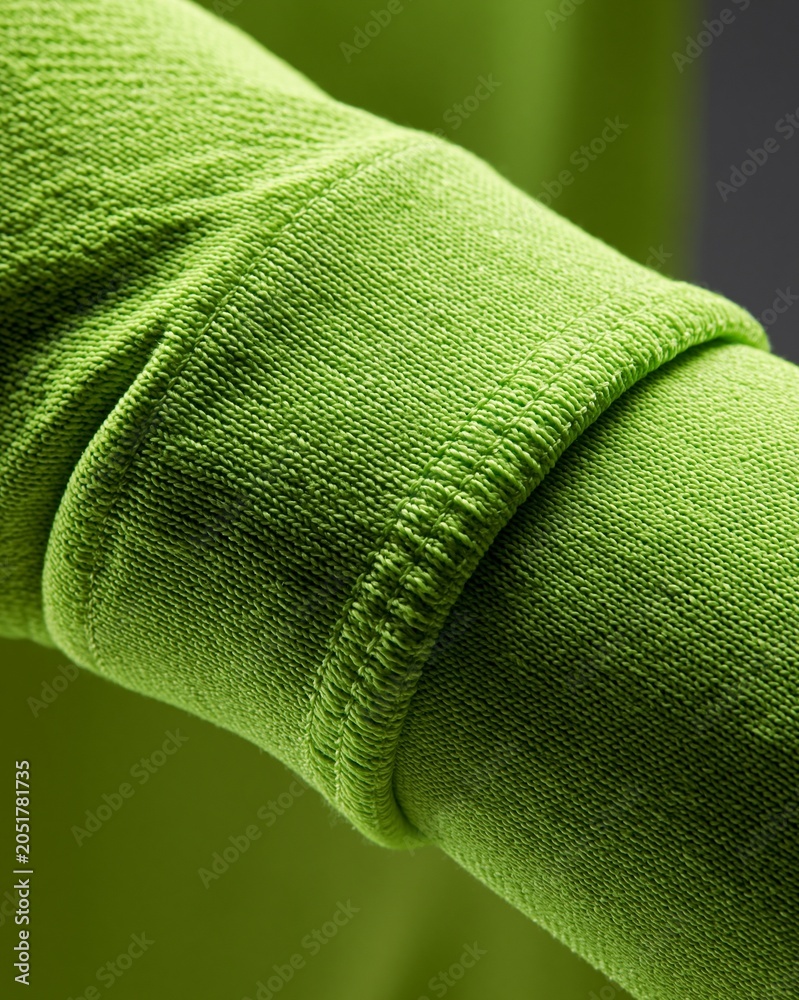 Fototapeta premium Closeup of a goalkeeper jersey sleeve showing detailed knitted texture with an elastic cuff stretched tightly around the wrist for a secure fit.