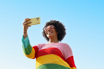 Black woman smile Portrait cell phone 