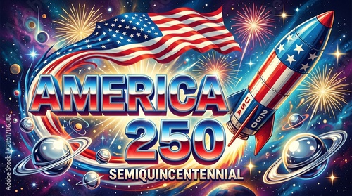 America 250 Semiquincentennial Space Rocket Banner
