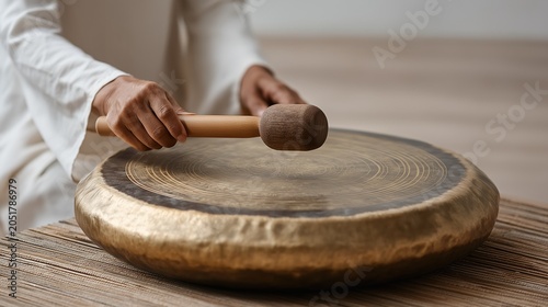 Sound Therapy with Traditional Bronze Gong for Mindfulness and Relaxation