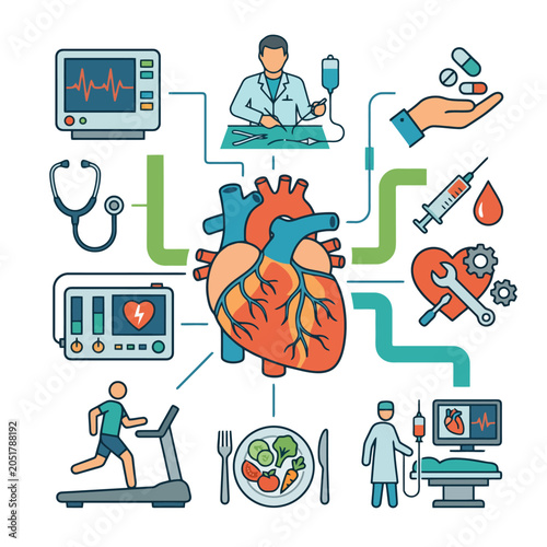 Diagram illustrating heart health and medical care concepts