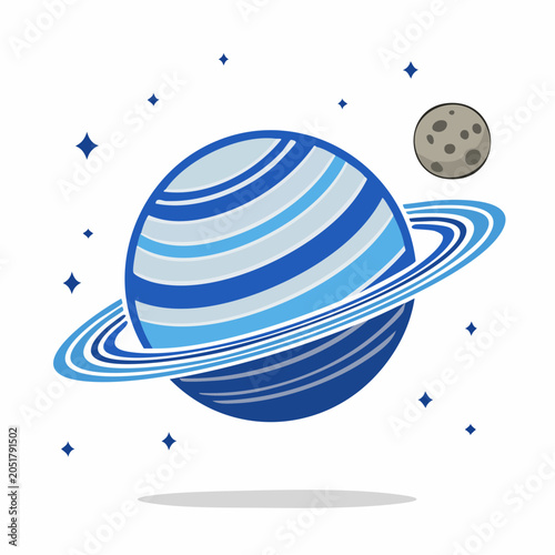 Stylized Planet with Rings and Moon in Space